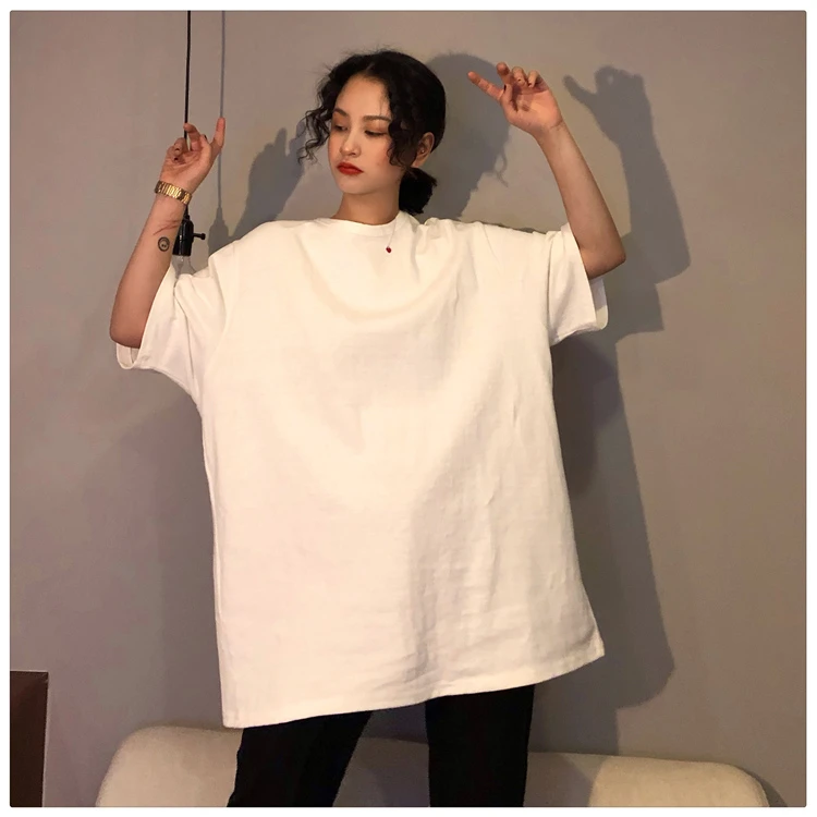 oversized Tee Shirt 7 Solid Color Basic T-shirts Women Casual Harajuku Summer long white black Tops Korean Hipster White T Shirt friends t shirt