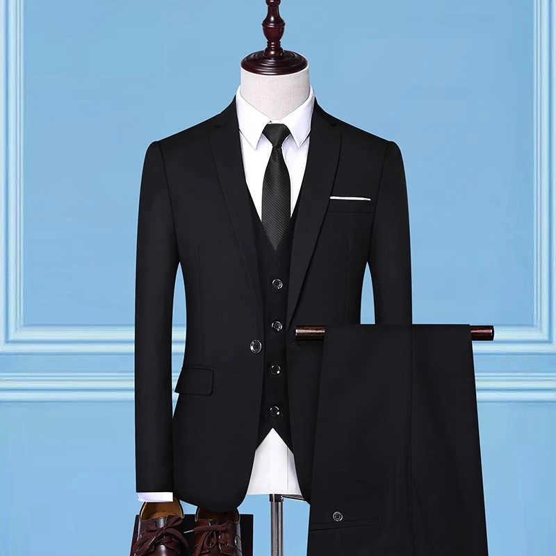 

(Jacket+Vest+Pants) 2019 High quality Fashion Men Suits Single button Men's Slim Fit business wedding Suit men size M-3XL