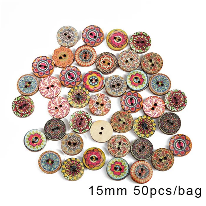 50 шт. 2 отверстия пуговицы из натурального дерева круглые спиральные швейные пуговицы для одежды скрапбукинг Швейные аксессуары для детей - Цвет: 15mm