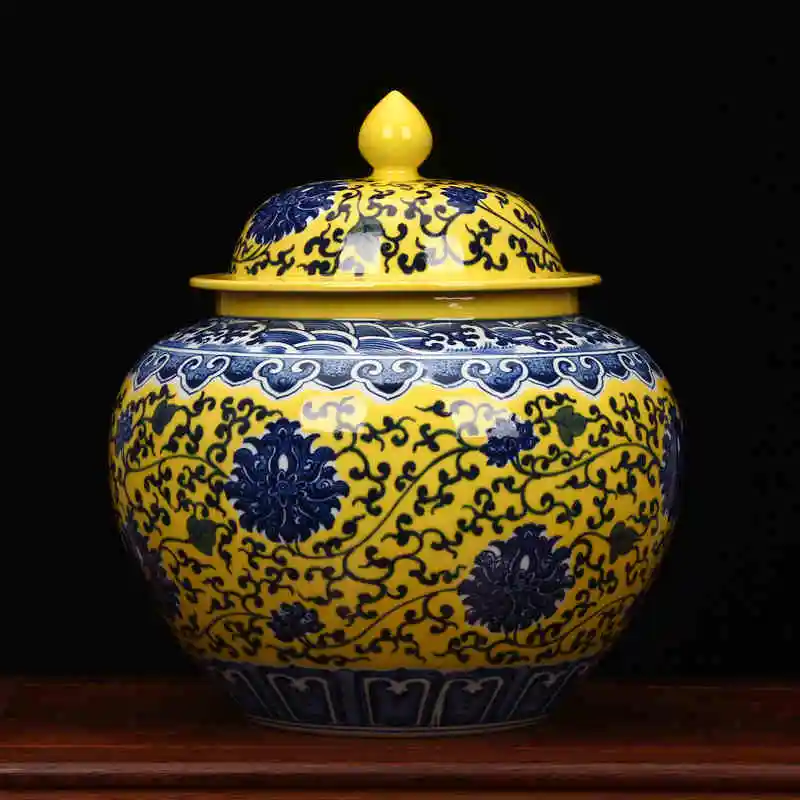 Yellow Painting Chinese reproduction ceramic ginger jar vase Antique Porcelain temple jars home decoration big ceramic jars (1)