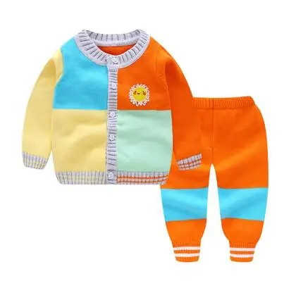 Детский хлопковый свитер, костюмчик для новорожденных, Свитера для мальчиков и девочек, комплект со штанами, трикотажный свитер, кардиган, детская одежда - Цвет: 10