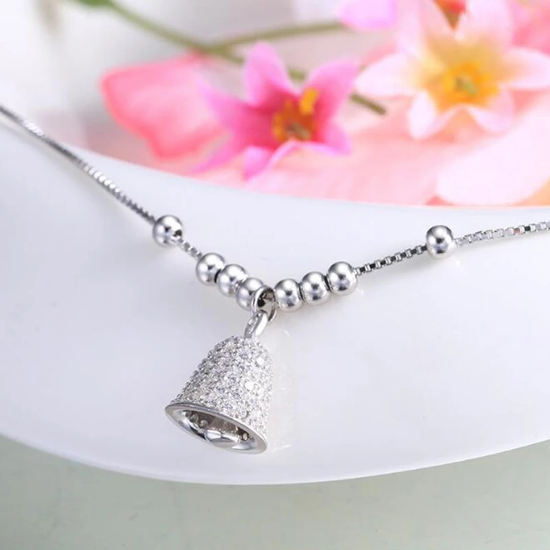 Hutang Real 925 Sterling Silver Bell Anklets Bracelet Cubic Zirconia Fine Jewelry for Women Summer Style 2018 New Fine Jewelry