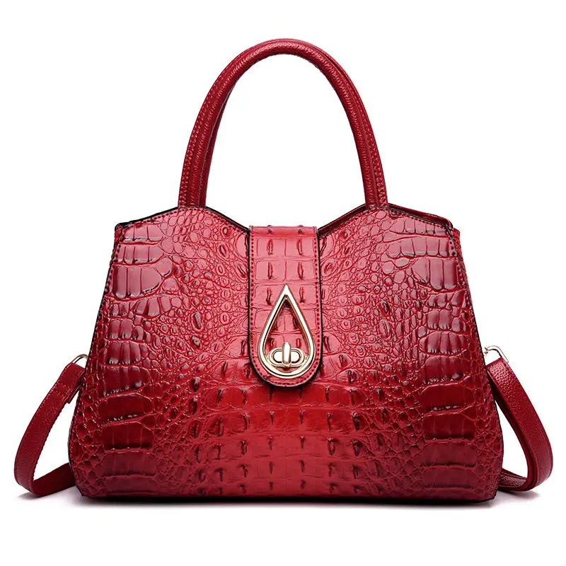 FLYONE Vintage Fashion Crocodile Genuine Leather Luxury Handbags Women Bags Designer Female Shoulder Bag Ladies Bolsas Feminina - Цвет: Бургундия