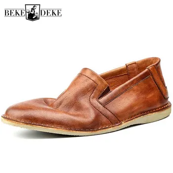 

Vintage British Style Loafers Genuine Leather Shoes Men Handmade Sewing Driving Boat Shoes Luxury Business Casual Black Shoes