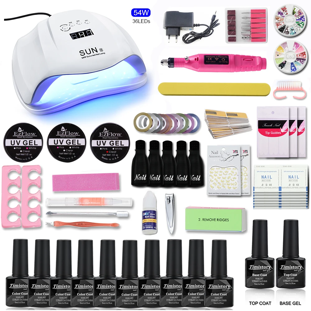 

Nail set 54/36W UV LED Lamp 10 Color Soak Off Gel Nail Top Coat Gel Nail Polish Kit Manicure Set Electric Manicure Handle kit