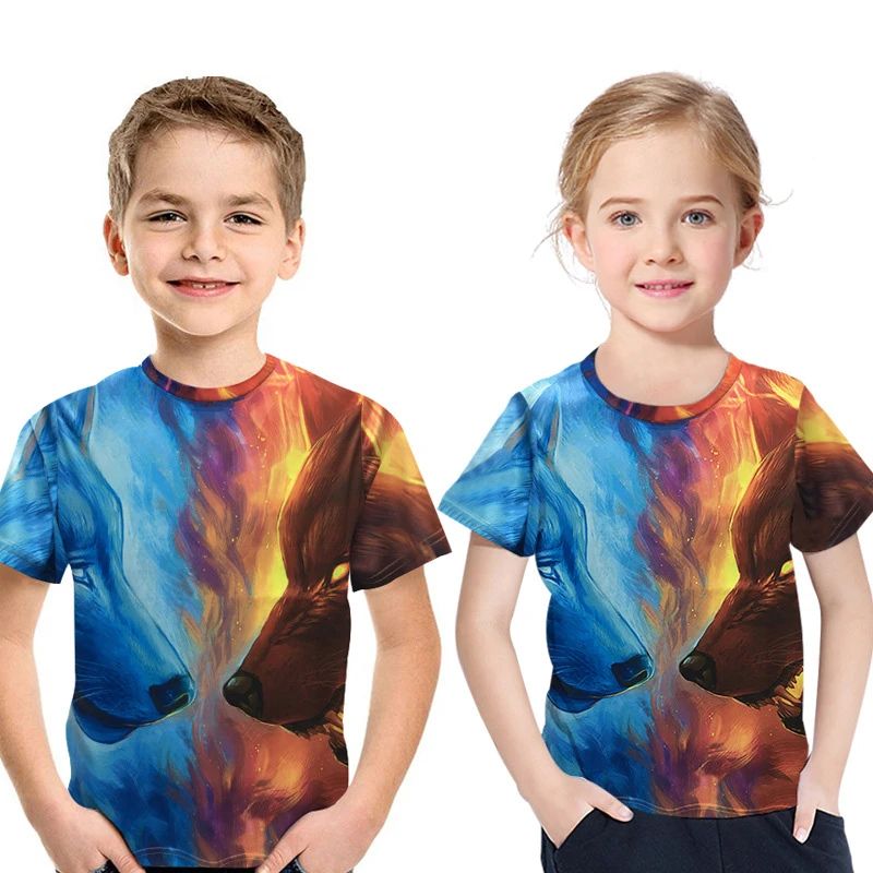 Fashion Children Animal Print Ice Fire Wolf 3d T Shirt Boy Girl Top Summer Short Sleeve Round Neck Tshirt 2019 New Kids Clothes T Shirts Aliexpress