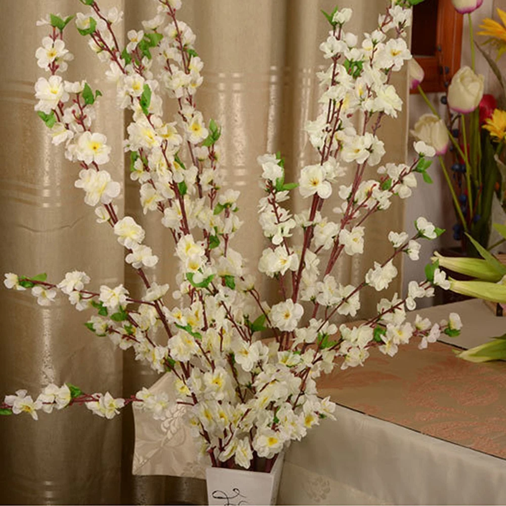 128 см искусственные вишневые весенние сливы с цветущей веткой персикового дерева шелковые цветы домашние свадебные декоративные цветы пластиковый персиковый букет