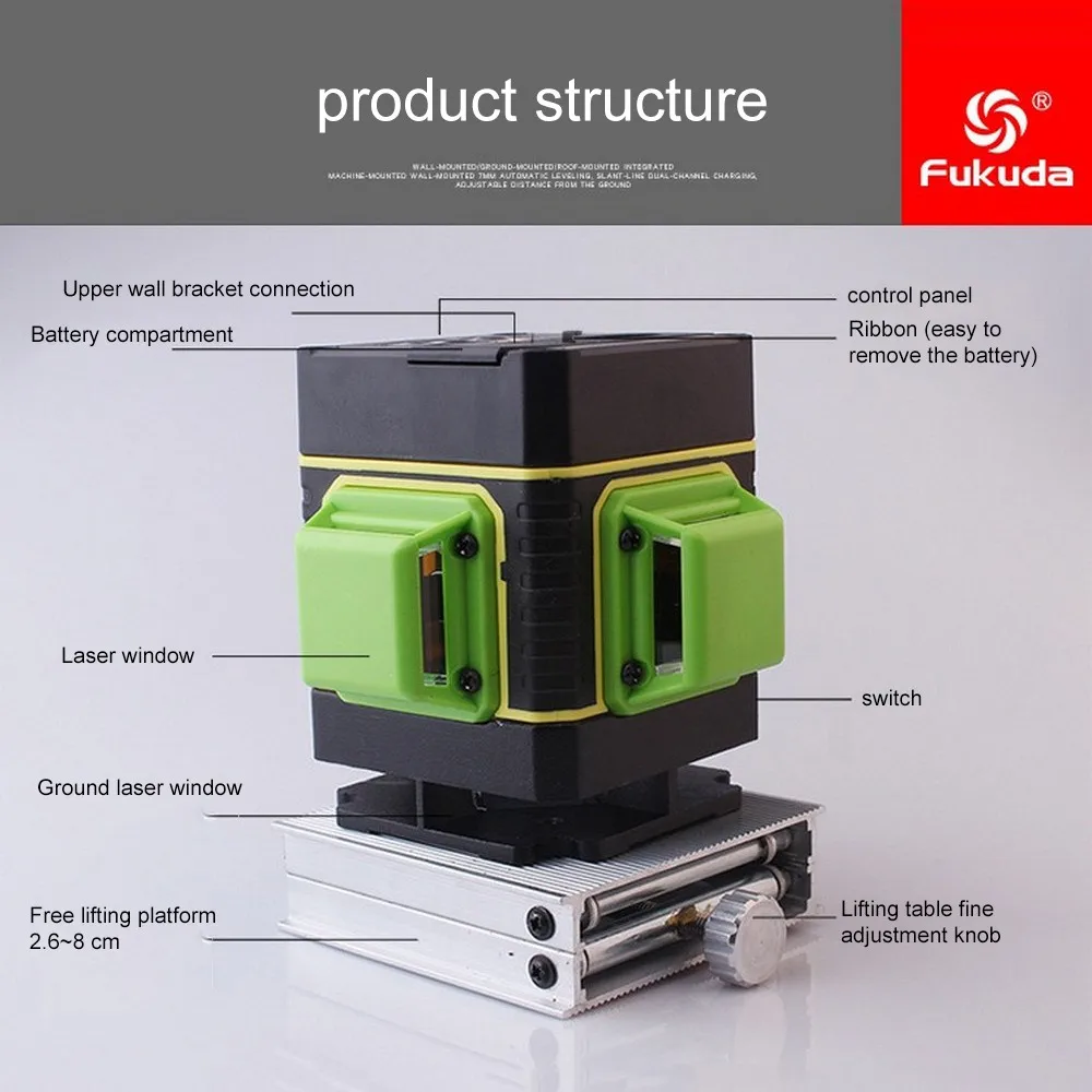 Fukuda новейший 4D лазерный уровень 16 линий 515 нм зеленый лазерный уровень автоматический самонивелирующийся 360 вертикальный и горизонтальный наклон открытый