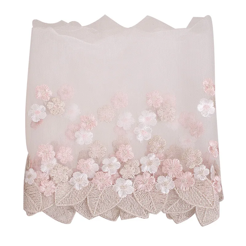 

DoreenBeads Beautiful Pink Flower Leaf Embroidery Pattern Transparent Mesh Polyester Lace dDIY Lace Dress Accessories 0.9m 1PC