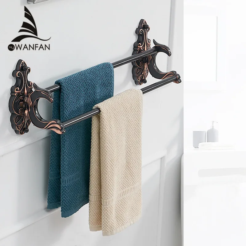 Towel Bars Bath Towel Holders Black Brass Wall Shelves Luxury European