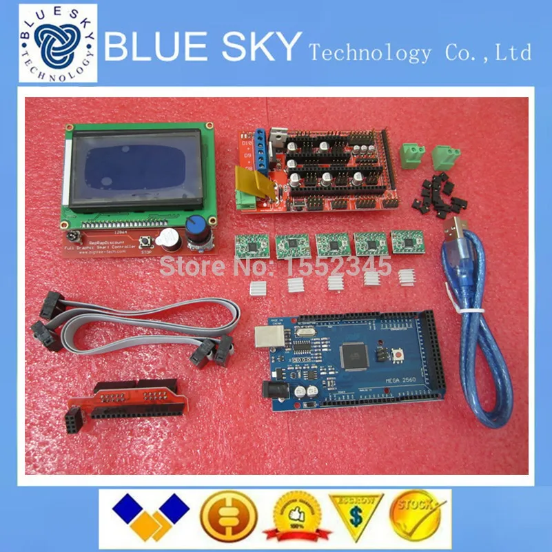 1pcs Mega 2560 R3 + 1pcs RAMPS 1.4 Controller + 5pcs A4988 Stepper Driver Module +1pcs 12864 controller for 3D Printer kit