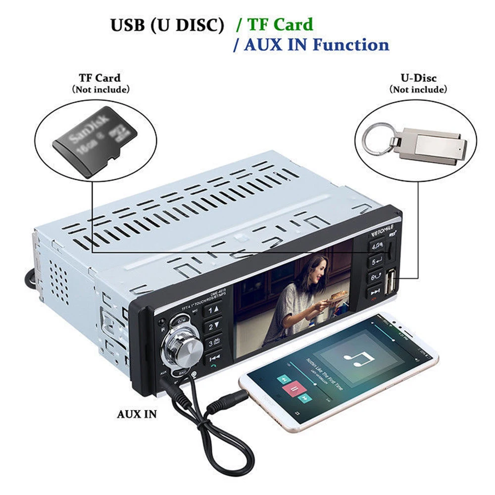 4,1 ''1din Bluetooth Автомобильный MP5 плеер Сенсорный экран автомобильное радио стерео rds-система USB/TF/AUX FM MP3 MP5 плеер Headsfree 45 Вт* 4