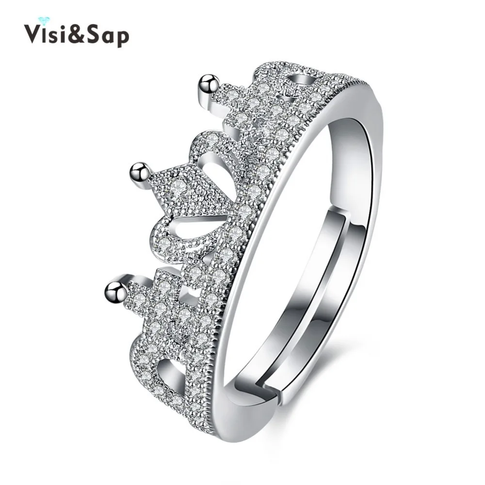 

Visisap Luxury King & Queen Crown Acceorises Open Rings For Women Men Valentine's Gifts Fashion Jewelry DropShipping VLKR946
