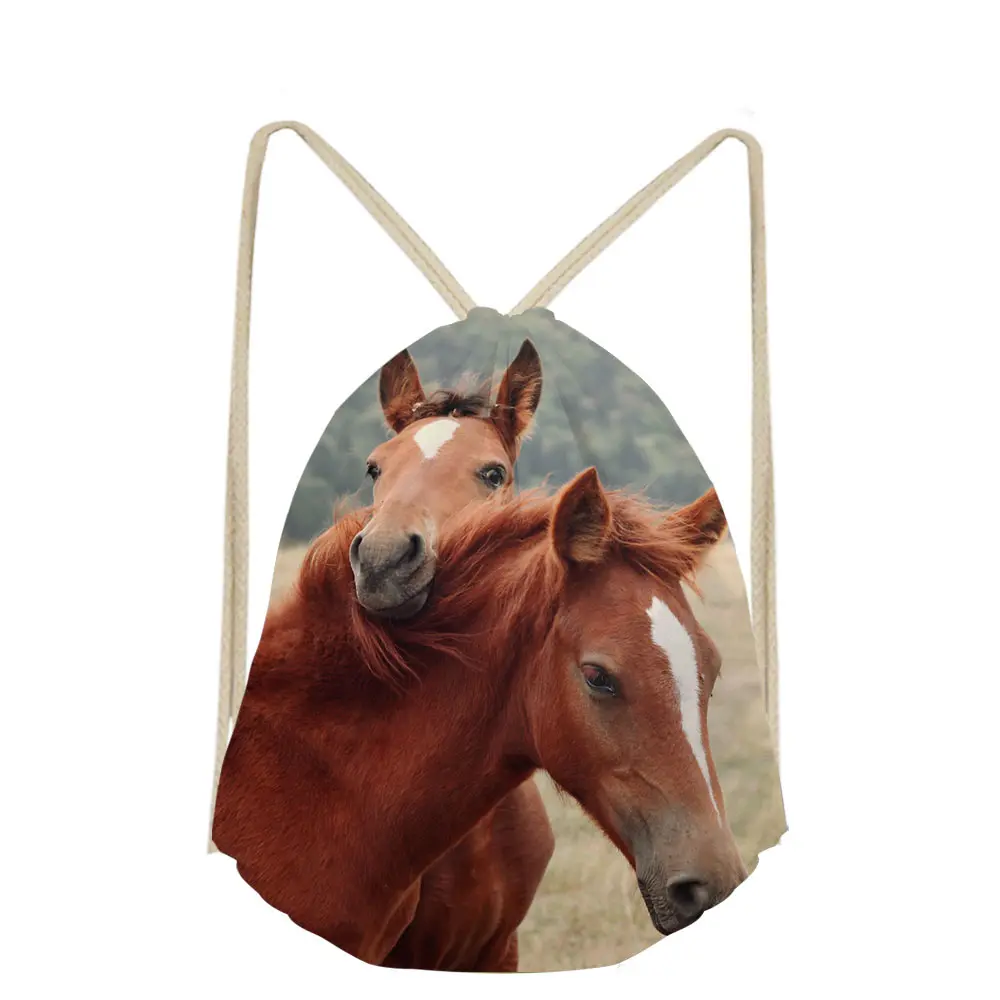 Бесшумные дизайнерские женские Мультяшные 3D Животные лошадь Печать Повседневная макияж Drawstring сумки милый рюкзак для девочек школьный карман Сумка Обувь