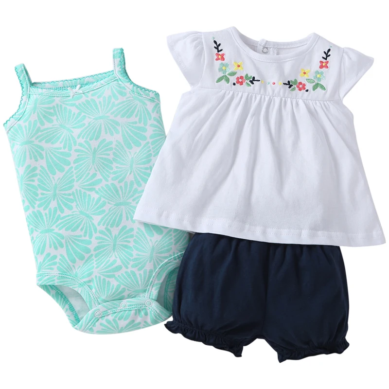 sleeveless floral T shirt tops+romper+shorts summer clothes set for baby girl 2021 newborn outfit babies clothing suit cotton baby outfit matching set