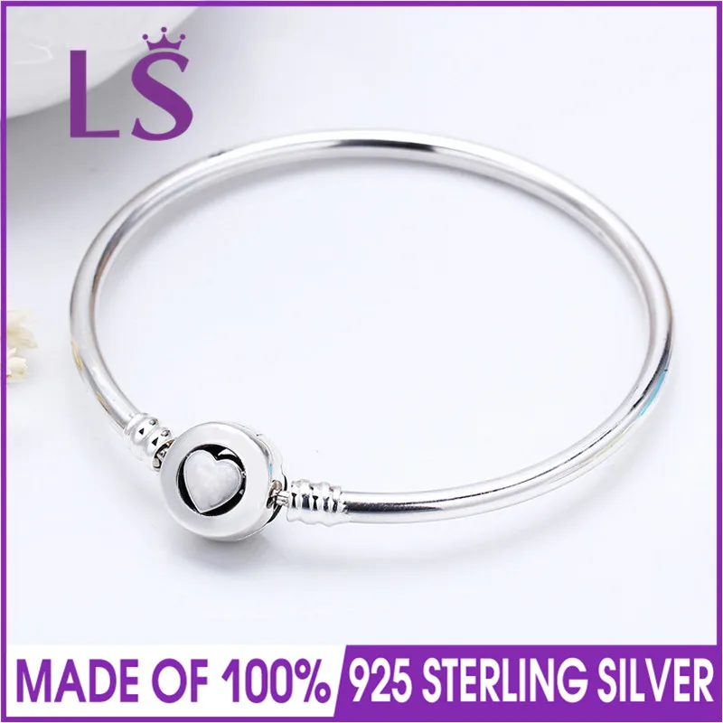 

LS High Quality Real 925 Silver Moments Loving Heart Clasp Bangle Fit Original Charms& Beads Pulseira Encantos.100% Fine Jewelry