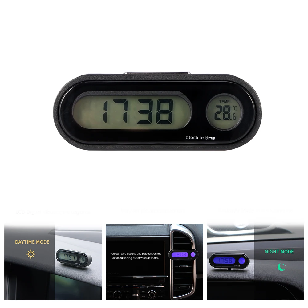 

Onever 2 in 1 Car Dashboard Clock Adjustable Auto Thermometer Gauge Car Ornament with LED Backlight