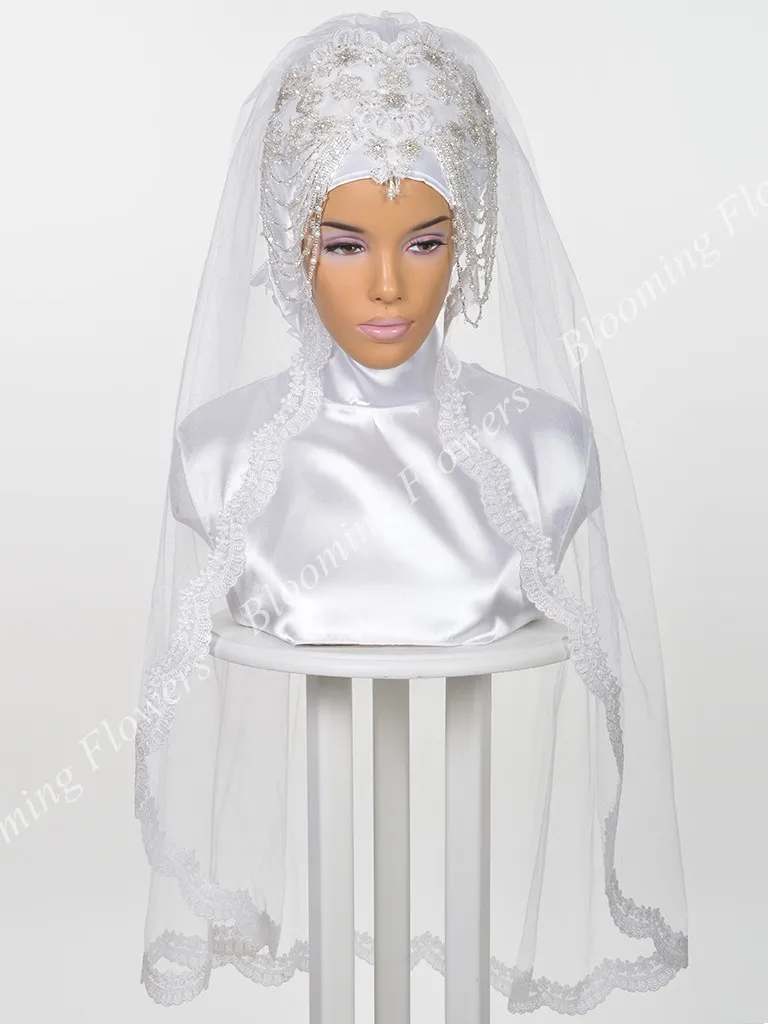 Роскошный мусульманский Свадебный хиджаб кружевная вуаль химар Исламская Никка вуаль для невесты Однослойная длина пальца