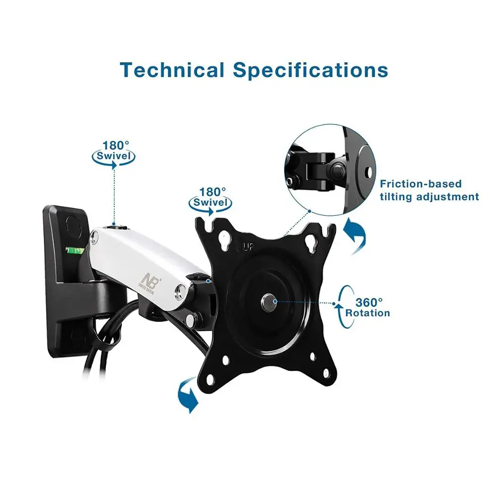 NB F120 ТВ монитор Настенный кронштейн 17-2" газовая пружина полный движения шарнирный Поворотный ЖК-монитор держатель алюминиевый кронштейн
