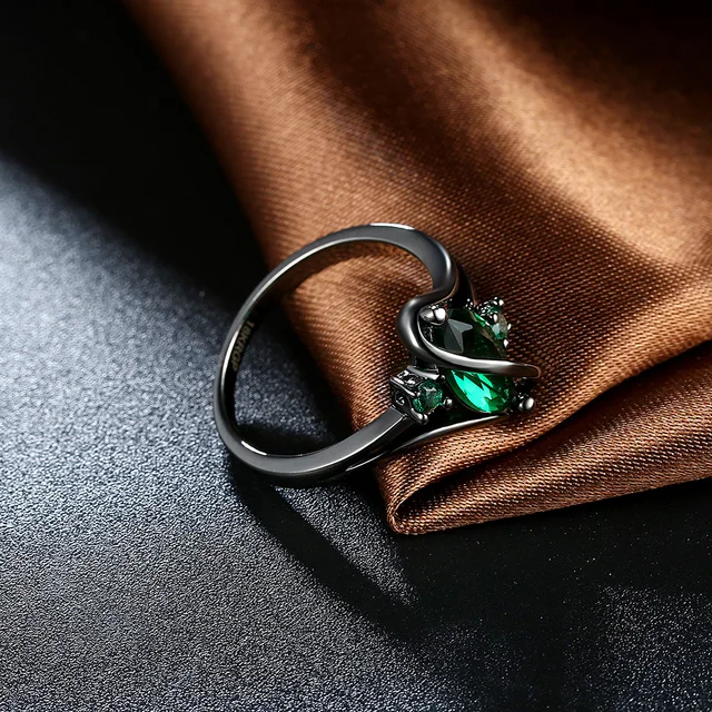 URORU Ring, S Line Ring Green & Purple & Crystal Cubic Zircaonia Personality Black Gold Color Party Ring Jewelry For Women