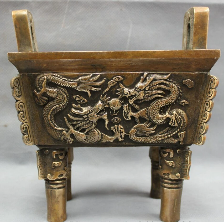 

song voge gem S3209 9" Chinese Bronze Copper Buddhism Fly Dragon Head Statue Incense Burner Censer