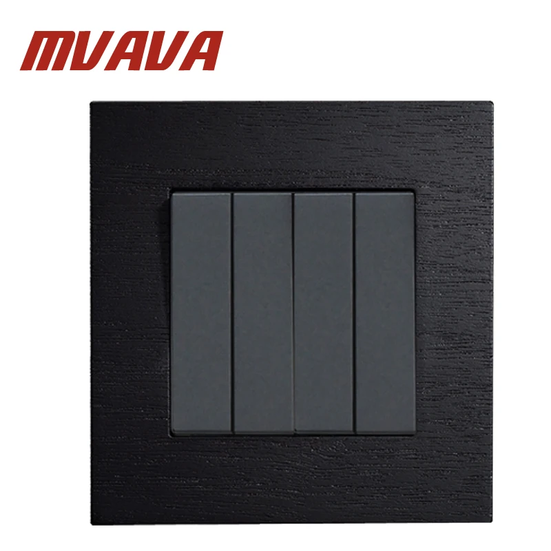 

MVAVA Luxury Black Artificial Wooden Wall Switch Panel Light Switch 4 Gang 1 Way Push Button 16A 110~250V Wall Switch Free Ship