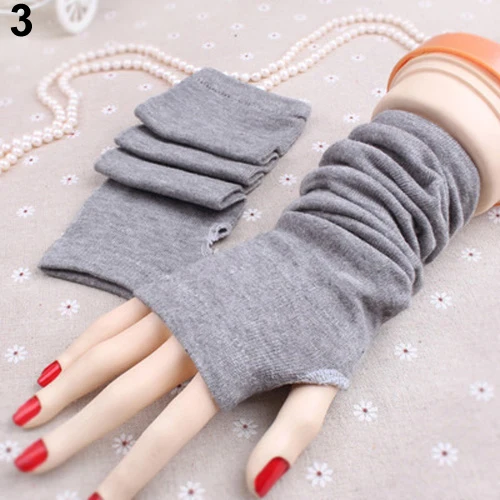 Горячая для женщин Мода трикотажные вязаные перчатки без пальцев регулярные один размер однотонная шерсть взрослых Длинные Варежки