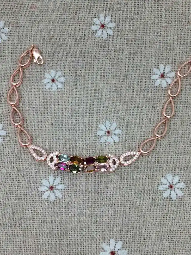  Bracelet tourmaline multicolore naturel pierres précieuses naturelles élégant ligne géométrie chaîn