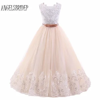 

ANGELSBRIDEP Long Elegant Flower Girl Dress 2018 Ball Gown Girl Party Communion Dresse For Party Pageant Gown vestido de daminha