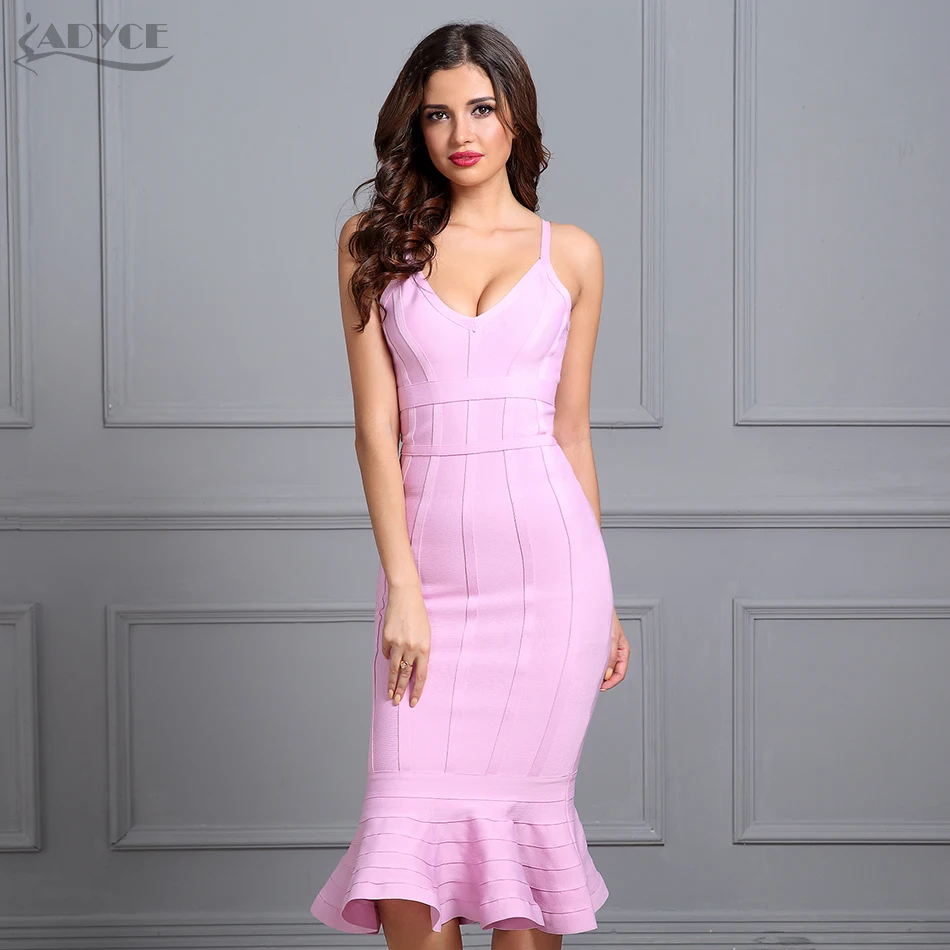Adyce Women Spring Bandage Dress 2018 Pink Spaghetti