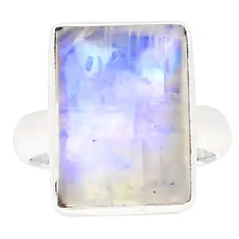 

NiaoZaiFei YunZaiKan Genuine Blue Fire Moonstone Ring 925 Sterling Silver,USA Size :6.5, MHBAR3989