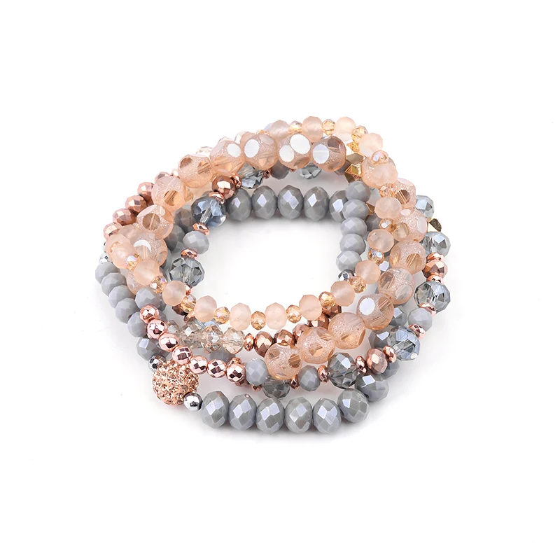 BOJIU 5 Pcs/Set Trendy Faceted Crystal Bracelets For Women Gold Rose Gold Gray Bead Multilayer Bracelets Femme Jewelry BCSET235