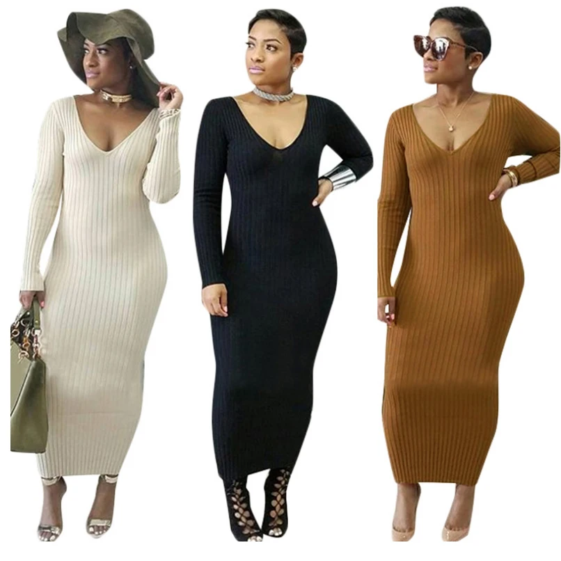 Women Autumn Winter Package Hip Sheath Bodycon Dress Ladies Stretchy