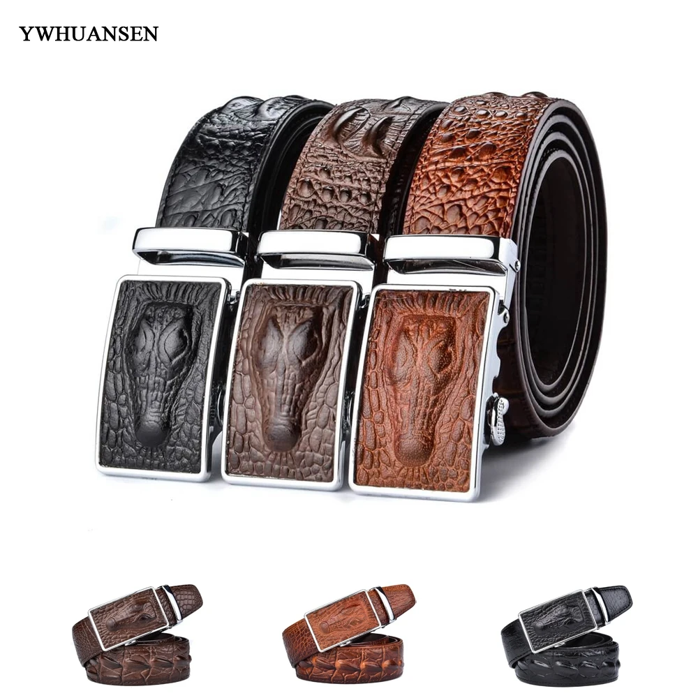

YWHUANSEN designer belts men high quality mens belt luxury belly band for jeans chains for men crocodiles cinturones de cuero