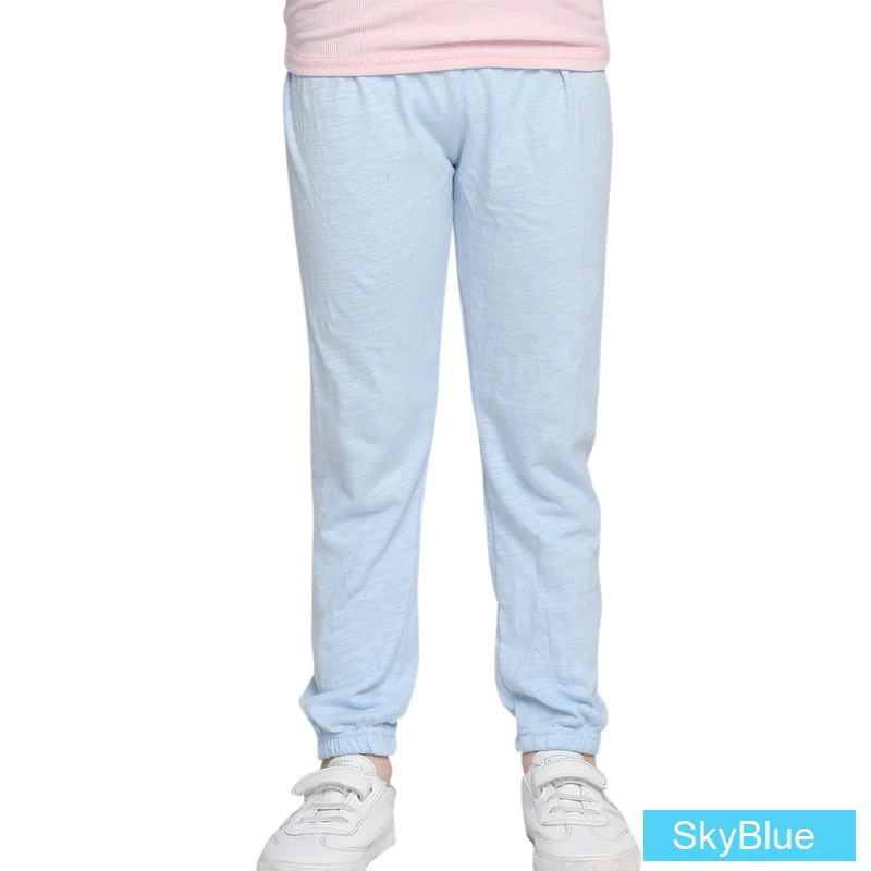 SheeCute/летняя детская одежда, яркие цвета, средняя талия, свободные тонкие хлопковые штаны для девочек, детские повседневные свободные штаны для мальчиков, От 3 до 10 лет - Цвет: SkyBlue