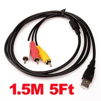 Новинка 1,5 м 5 футов USB штекер А-3 RCA AV A/V ТВ адаптер Шнур кабель аудио AV кабель - изображение