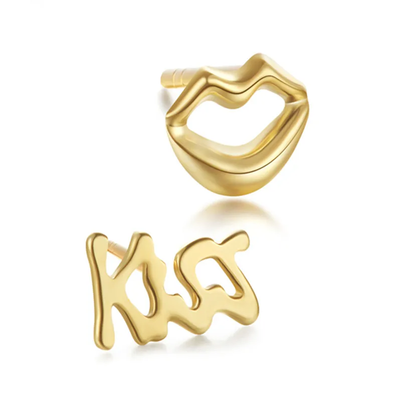Серьги-гвоздики VOJEFEN ''Kiss Me'', украшения для девочек, 18 K, Золотая Зажимная шпилька на День святого Валентина, серьги-гвоздики в виде рок-н-ролла, золотые серьги-гвоздики