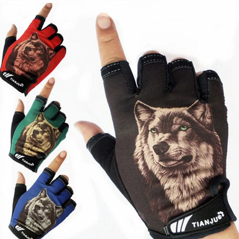 Longkeperer, хит, спортивные перчатки для мужчин, на пол пальца, для велоспорта, с рисунком волка, без пальцев, Нескользящие, luvas de inverno G75