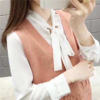 

Majianu Spring Garment V-neck Knitted vest 2019 new Spring Knitted Tank tops Women Plus size Sleeveless