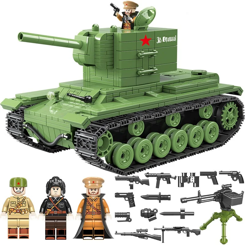 NEW 818 PCS Military Soviet Russia KV 2 Tank Vehicle Army Building Blocks Soviet Army Soldier Figures Weapon Bricks Toys