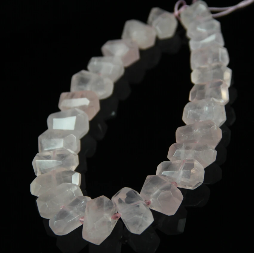Natural Pink Quartz Faceted Nugget Beads Pendants Jewelry Strand