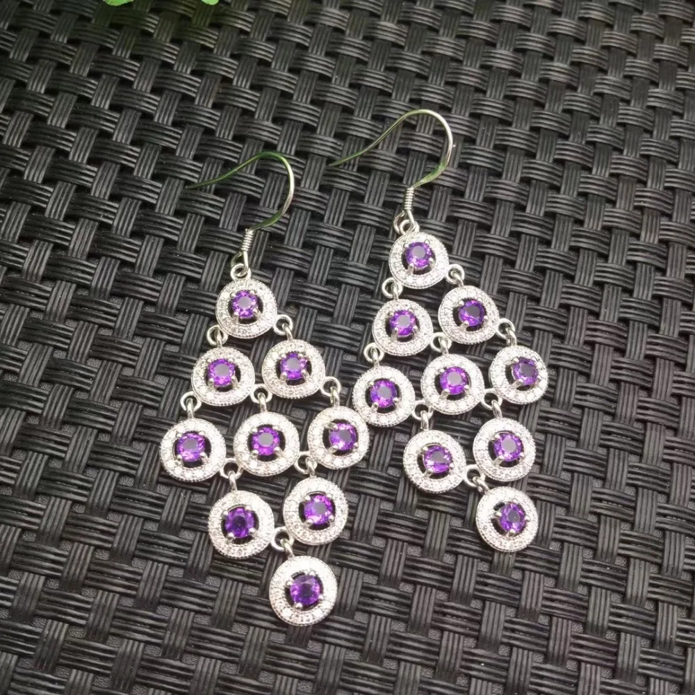 Natural amethyst drop round earrings 925 silver natural gemstone earrings Stylish elegant women Slender Earrings jewelry Natural amethyst drop round earrings 925 silver natural gemstone earrings Stylish elegant women Slender Earrings jewelry