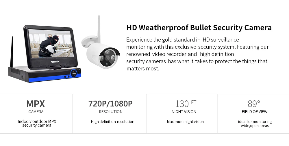 Wistino 4CH Wireless CCTV Security System Kits HD 720P Wifi Kit IP Camera Outdoor 1MP Video Monitor IR LCD NVR Screen Surveillance  (6)