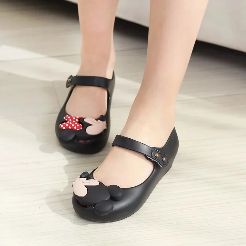 Melissa для девочек босоножки, детская обувь для девочек; модная детская сандалии удобные мягкие босоножки на высоком каблуке для женщин сандалии для девочек 15-18 см - Цвет: Черный