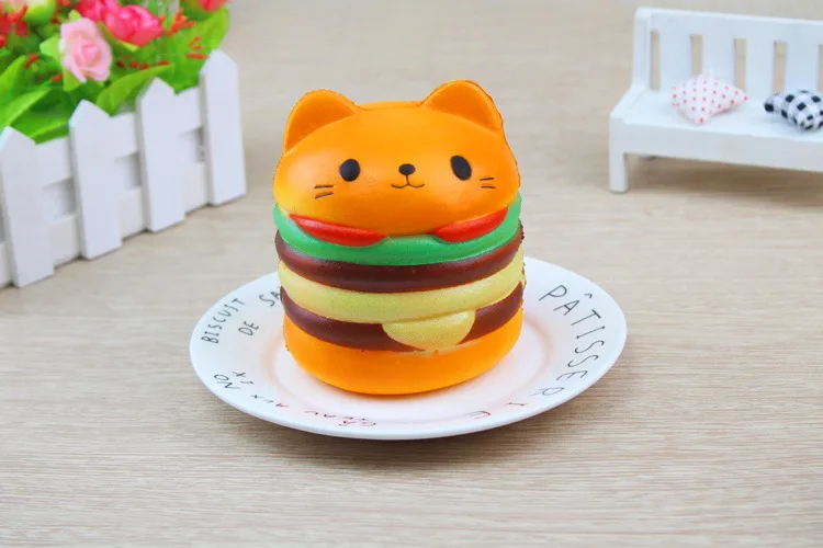 Kawaii Большой гамбургер Собака Мягкий десерт щенок кукла хлеб медленно