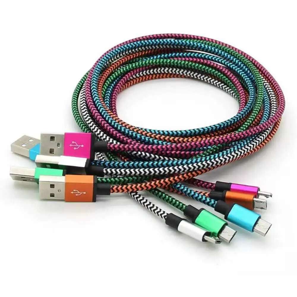 100 шт./лот плетеный провод плоский Micro USB кабель 1 м 2 м 3/6ft с кабелем в нейлоновой V8 кабель с переходником для зарядного устройства