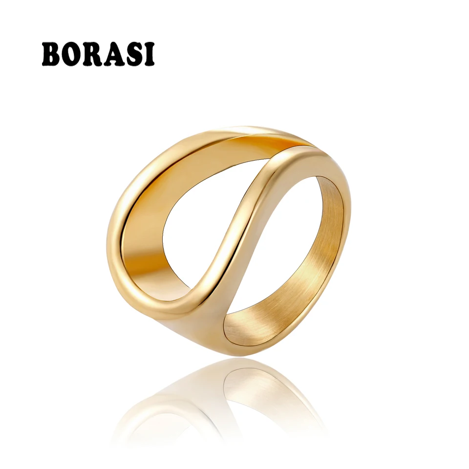 BORASI геометрические кольца оригинальной формы для женщин и девочек, подарок из нержавеющей стали, Золотое кольцо, свадебное Брендовое модное ювелирное изделие