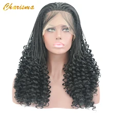 Charisma ручной работы косички длинные кудрявые Синтетические Кружева передние парики с волосами младенца бесклеевые синтетические парики шнурка для афро-американских