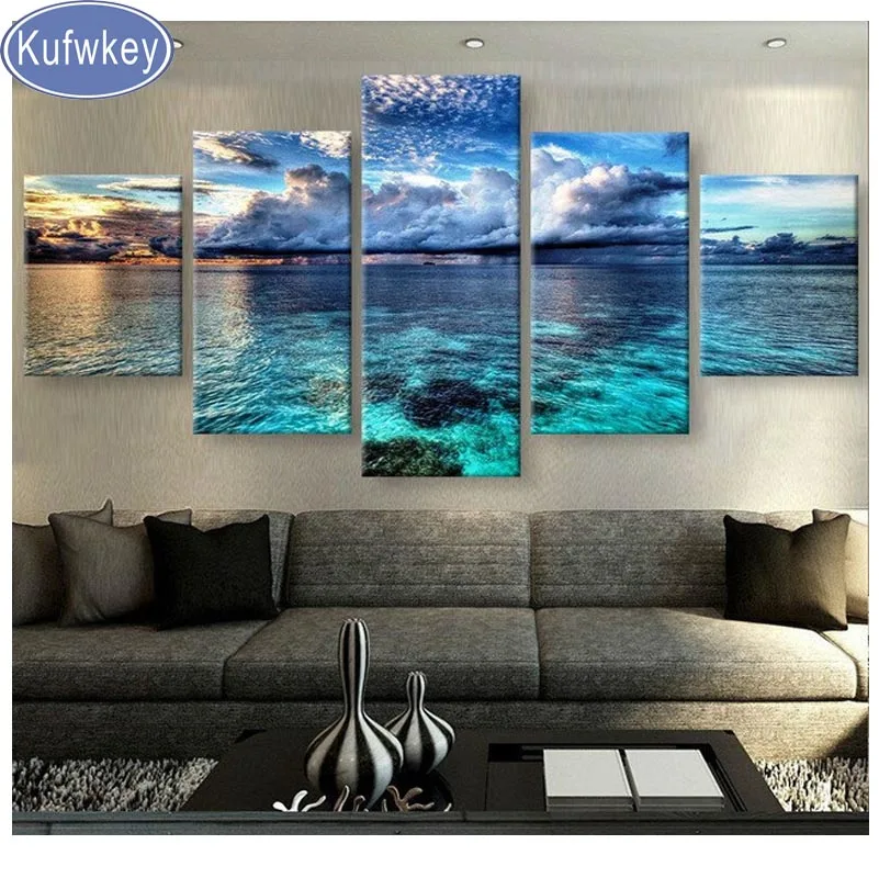 

Kufwkey 5pcs diy diamond embroidery CALM WATERS diamond painting full square diamond mosaic cross stitch kits,gift,wall decor