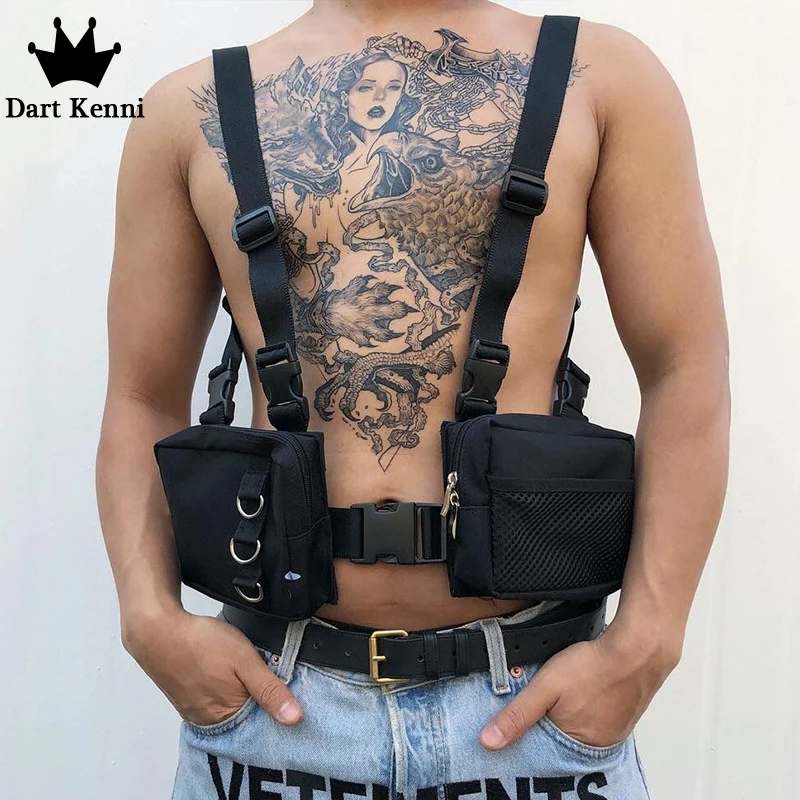 

Men Tactical Functional Vest Hip-Hop Streetwear Waist Bag Chest Rig Bag Unisex Oxford Two Pockets Women Waist Fanny Pack Outdoor